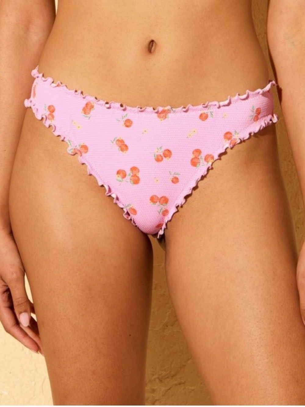 Pink with Orange Print Ruffled Bikini Bottoms